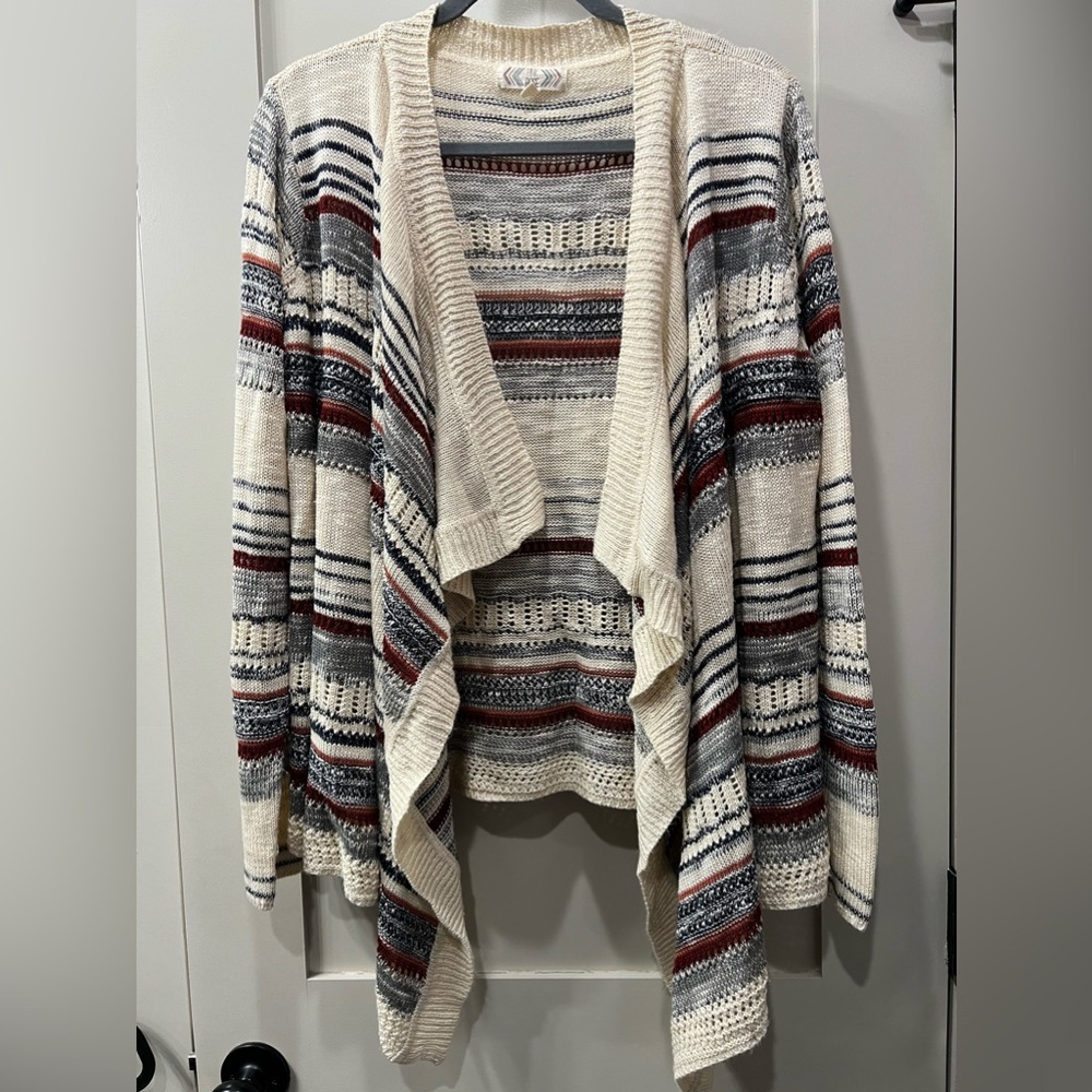 Pink Rose Cardigan Sweater Size L Cream, Gray, Maroon & Navy Blue